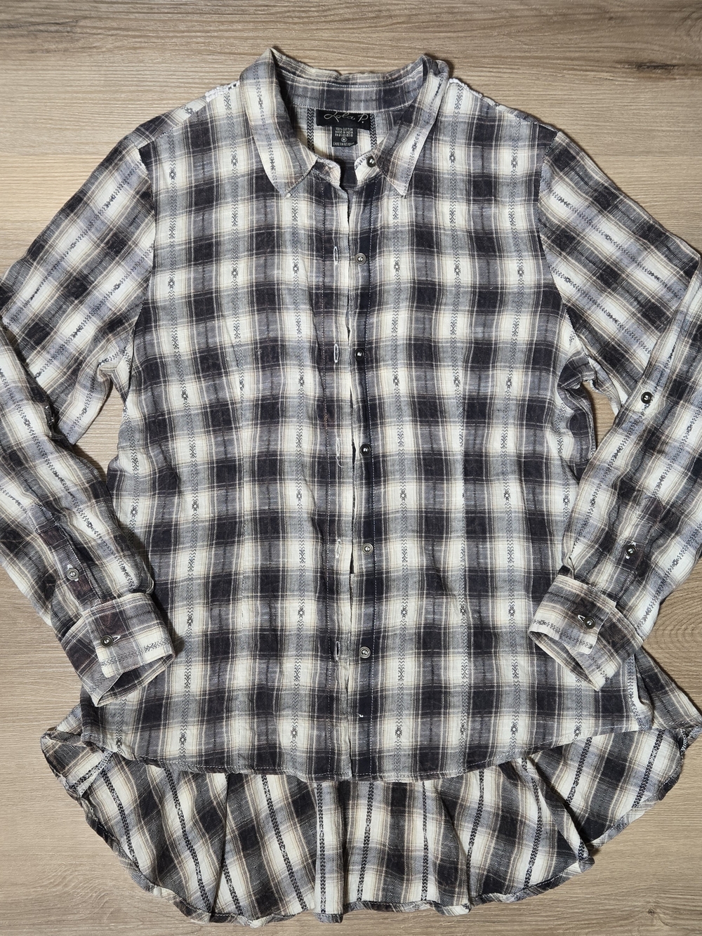 Lola P. Women's Black and Ivory Plaid Button-Down Shirt